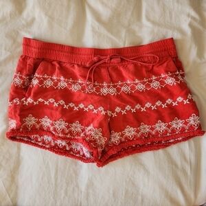Loft Red Embroidered Shorts. Size Medium